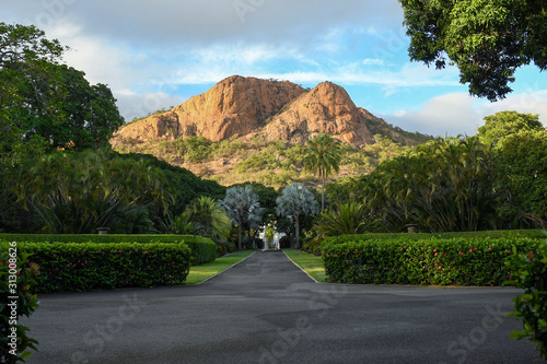 A view of Castle Hill as seen from Queens Gardens in Townsville, Queensland, Australia