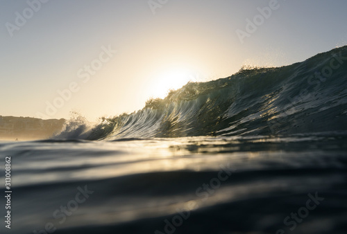 Splashing waves at sunrise, Sydney Australia