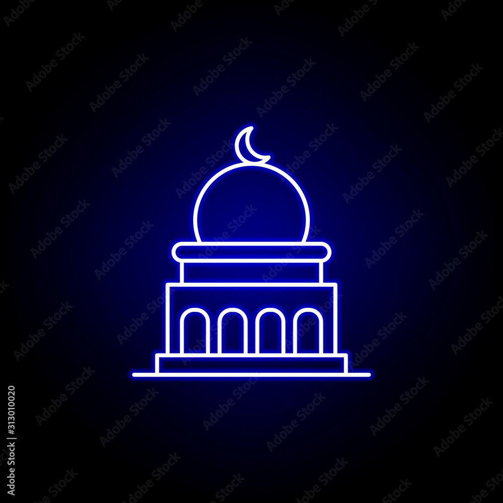 mosque, death outline blue neon icon. detailed set of death illustrations icons. can be used for web, logo, mobile app, UI, UX