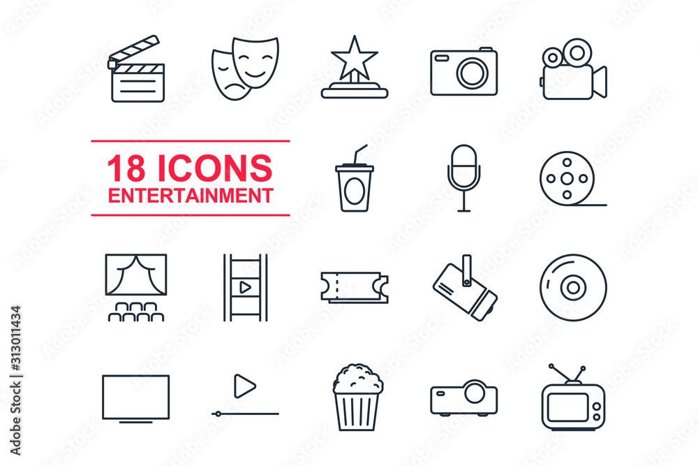 Set Entertainment icon template color editable. Event pack symbol vector sign isolated on white background illustration for graphic and web design. Set Entertainment icon template color editable. Event pack symbol vector sign isolated on white background illustration for graphic and web design.