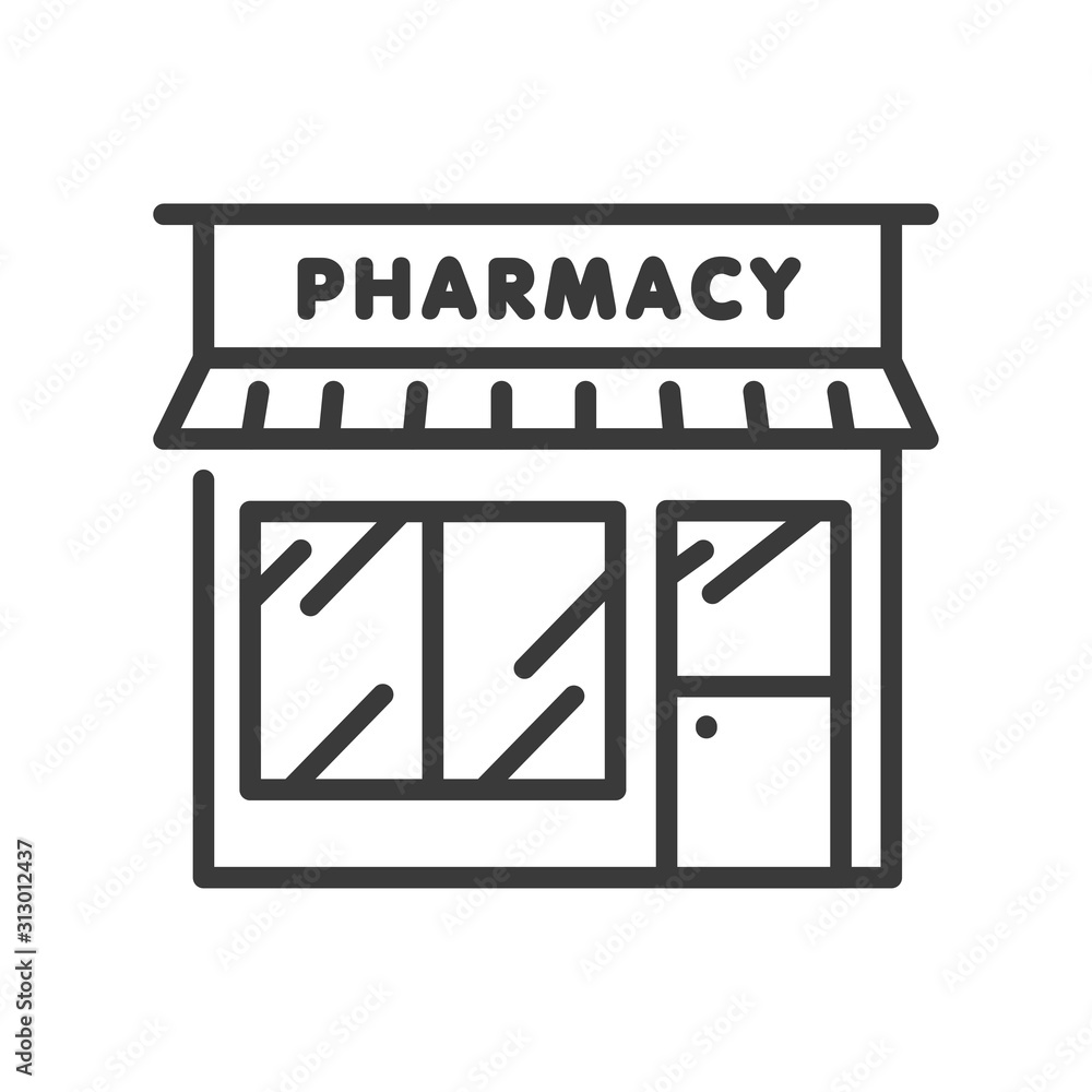 Pharmacy front black icon. Drug store. Sign for web page, mobile app, banner, social media. Pictogram UI UX user interface. Vector clipart. Editable stroke. Pharmacy front black icon. Drug store. Sign for web page, mobile app, banner, social media. Pictogram UI UX user interface. Vector clipart. Editable stroke.