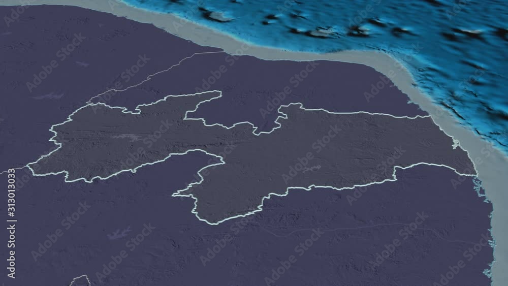 Paraíba, state with its capital, zoomed and extruded on the administrative map of Brazil in the conformal Stereographic projection. Animation 3D Paraíba, state with its capital, zoomed and extruded on the administrative map of Brazil in the conformal Stereographic projection. Animation 3D