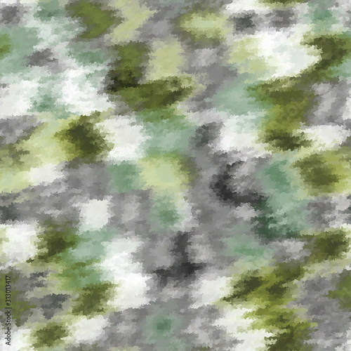 Spliced vector camouflage marl texture. Variegated mottled background. Seamless camo heather pattern. Modern distorted masculine textile all over print. Military green fashion disrupted glitch repeat.