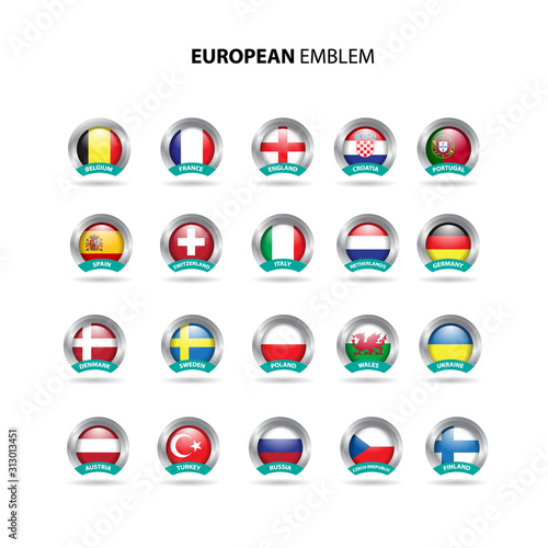 european flags emblem for with glossy color