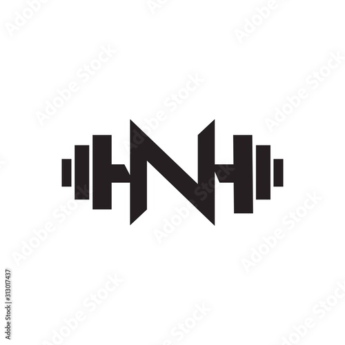 Gym fitness barbell logo icon with initial letter N graphic element