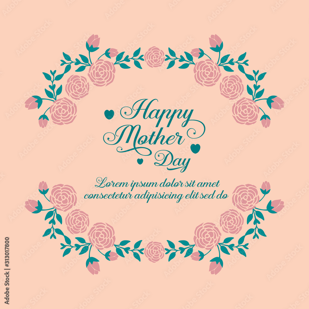 Elegant shape leaf and flower frame, for happy mother day greeting card template design. Vector