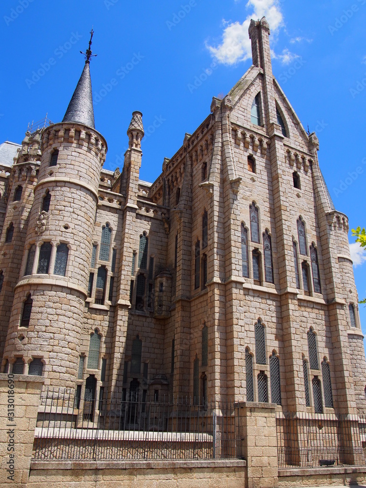 Gaudi palace, The Episcopal Palace in Astorga on the road to Santiago de Compostela, Camino de Santiago, Way of St. James, Journey from San Martin del Camino to Astorga, French way, Spain