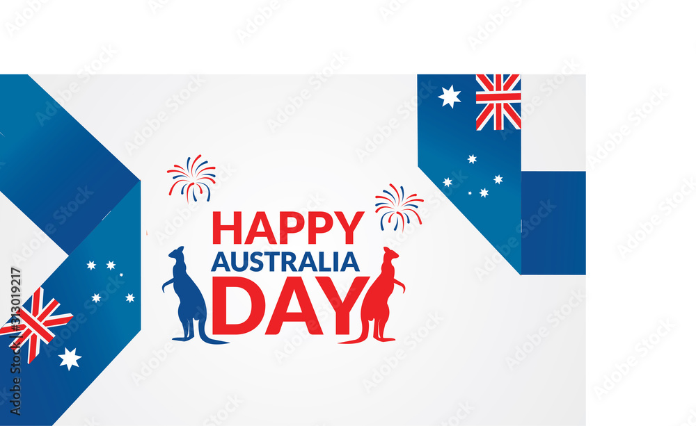 26 January Happy Australia Day With Flag and kangaroo ,white background illustration Vector 