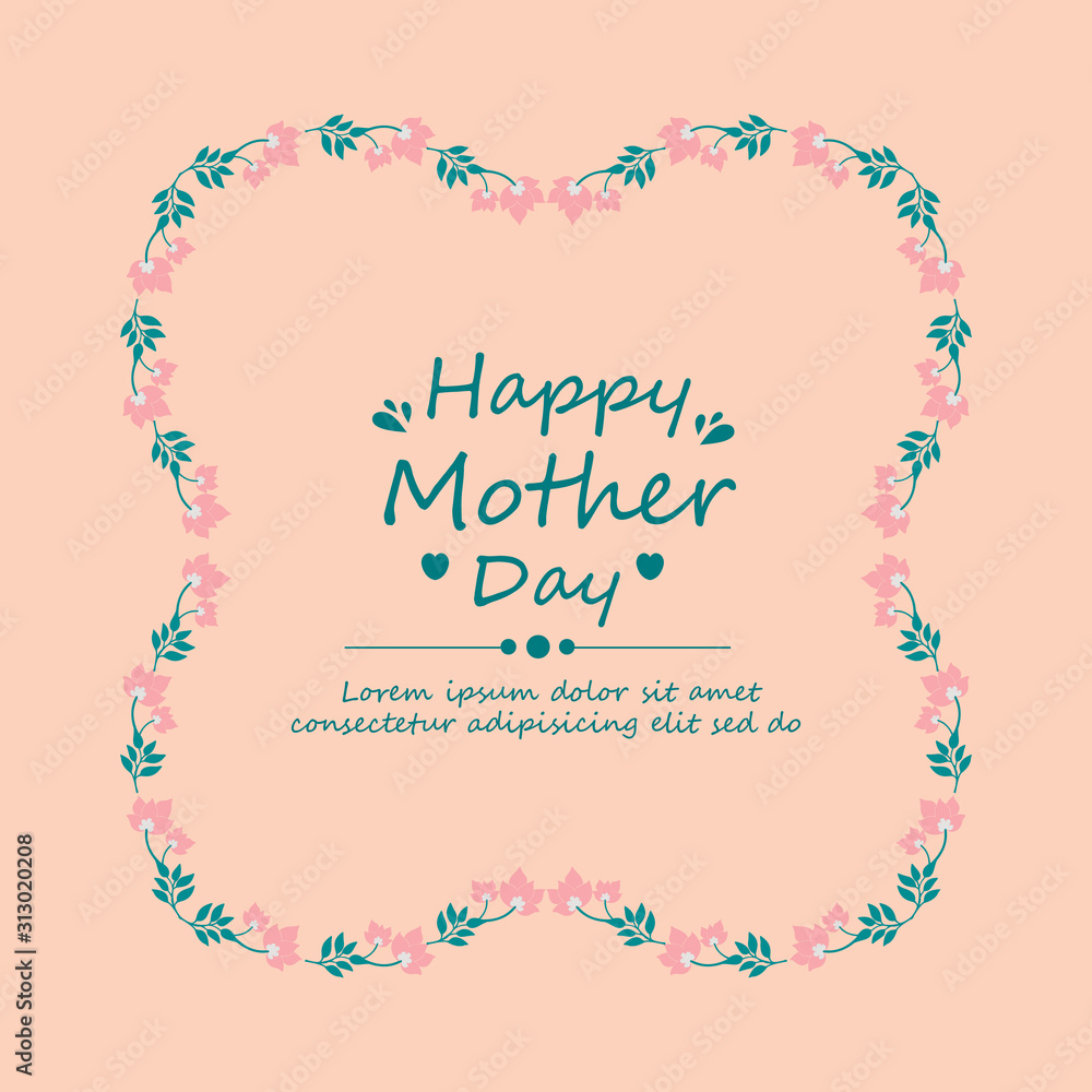 Beautiful wreath frame, with elegant peach background, for happy mother day greeting cards. Vector