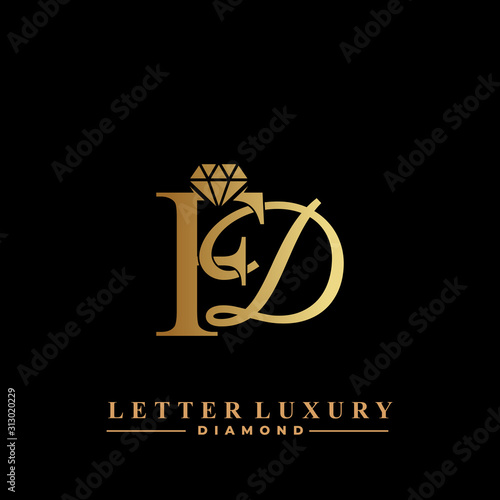 Initial Letter Luxury FD with diamond. Diamond Icon in Flat Style Logo.