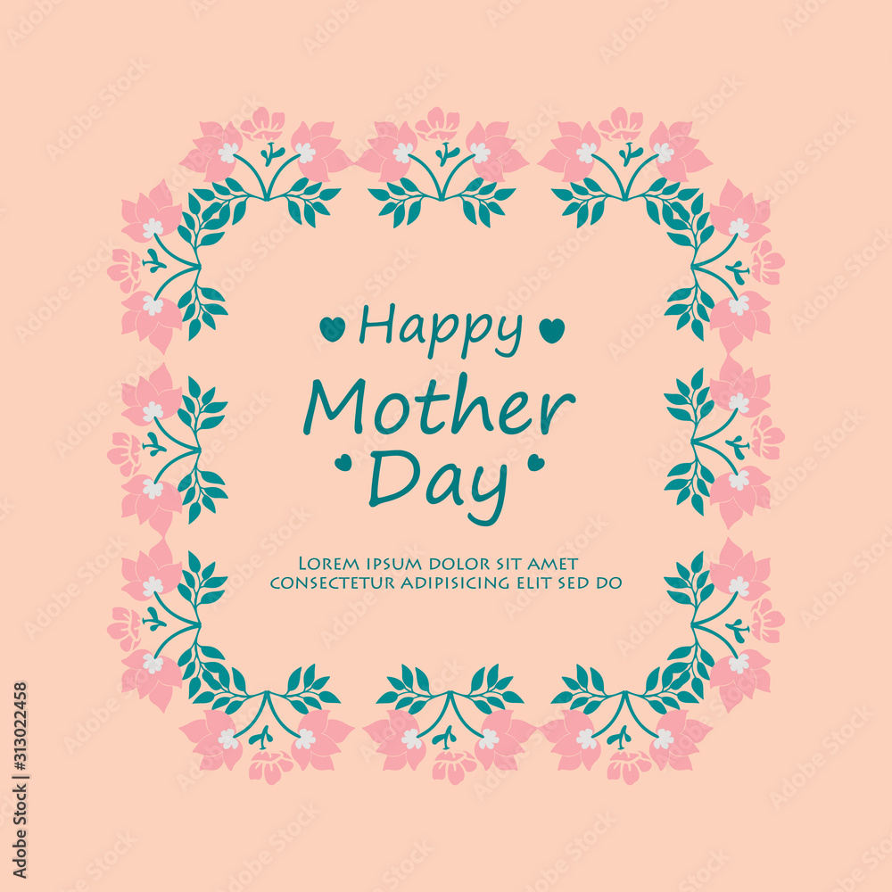 Unique shape of leaf and flower frame, for romantic happy mother day invitation card design. Vector