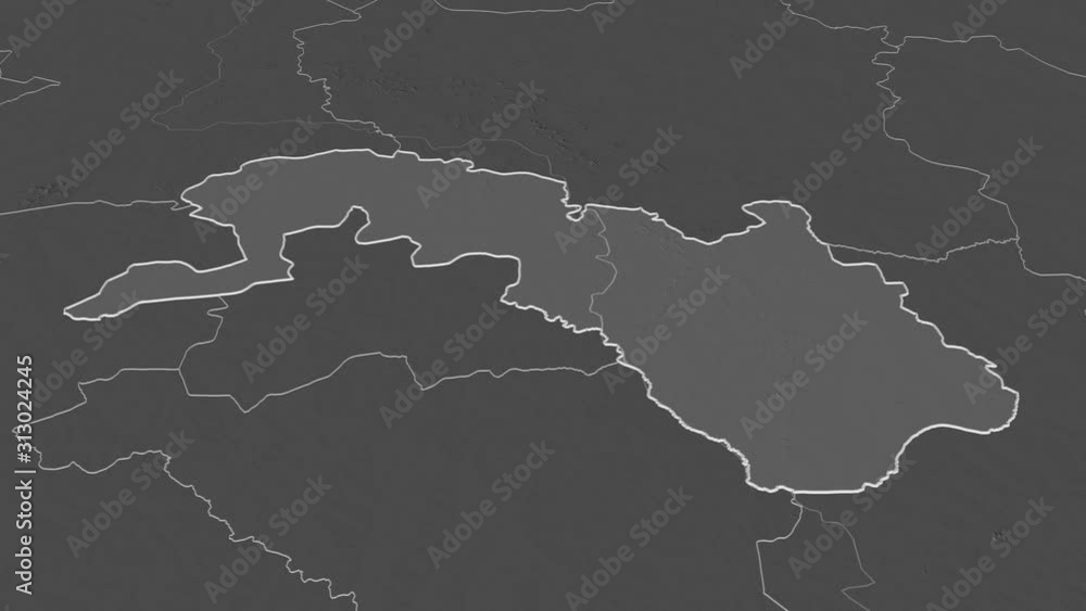 Plateau-Central, region with its capital, zoomed and extruded on the bilevel map of Burkina Faso in the conformal Stereographic projection. Animation 3D Plateau-Central, region with its capital, zoomed and extruded on the bilevel map of Burkina Faso in the conformal Stereographic projection. Animation 3D