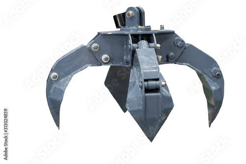 The blue hydraulic manipulator  for loading steel scrap metal © warut