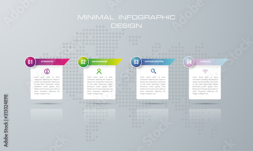 Info graphic template with 4 options, workflow, process chart, , diagram, annual report, web design, steps or processes. - Vector