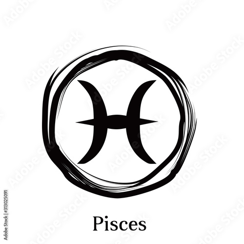 Pisces Zodiac circle symbols. Astrology constellation vector illustration.