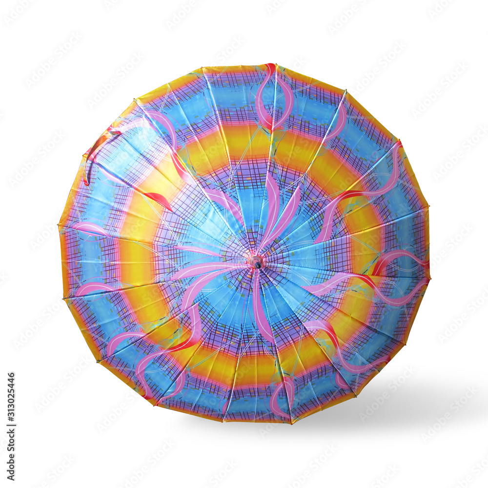 Rainbow Cute Umbrella with Abstract Pattern on White Background Isolated 