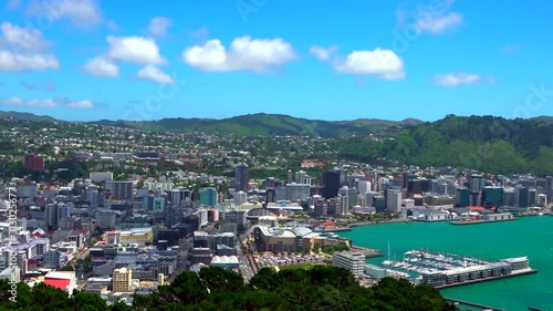 Top view of wellington from victoria peak mountain in sunny weather