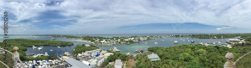 Panoramic image of Hope Town, Abaco, Bahamas with boats and water  landscape © Liz W Grogan