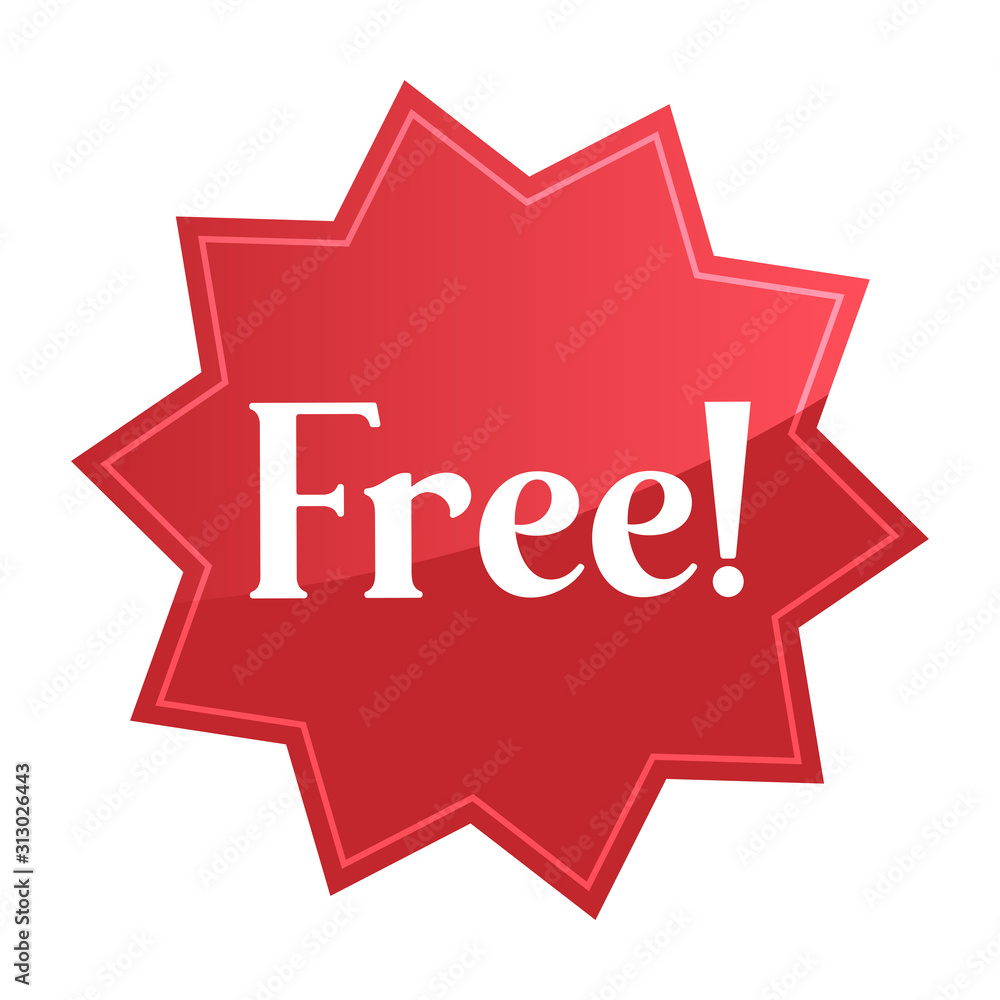 Free badge, red star promotional sticker Free badge, red star promotional sticker