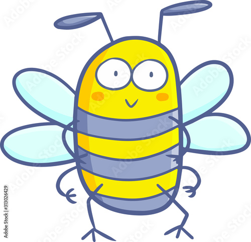 Funny and cute bee standing and smiling happily