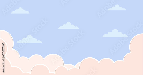 Abstract kawaii Clouds cartoon on sky background. With pastel gradient. Concept for children and kindergartens or presentation