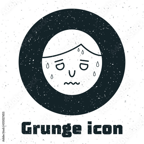 Grunge Man with excessive sweating icon isolated on white background. Vector Illustration