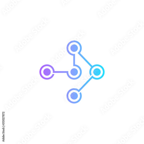 Technology logo design, Arrow with connection dots icon, internet and digital technology logo. simple minimalist vector of tech logo for industry 4.0, science, innovation, computer and website/app