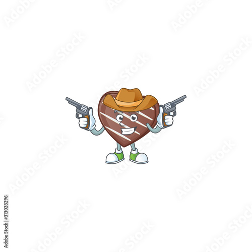 Confident stripes chocolate bar Cowboy cartoon character holding guns