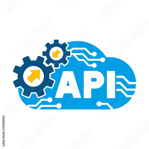 Cloud API application programming interface development storage settings technology with gear and arrow software integration