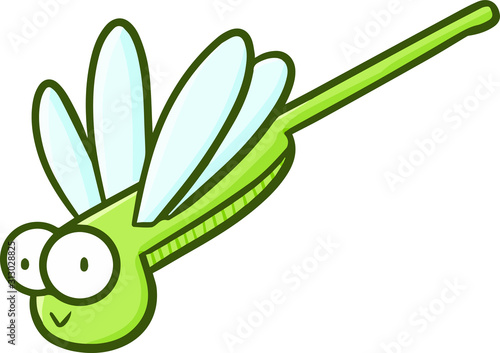 Cute and funny little dragonfly flying happily