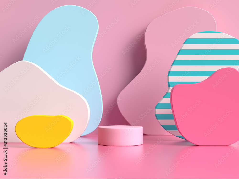pink blue yellow geometric shape pattern colorful 3d render scene pink blue yellow geometric shape pattern colorful 3d render scene