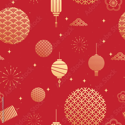 chinese new year theme seamless pattern vector illustration, new year icons elements.