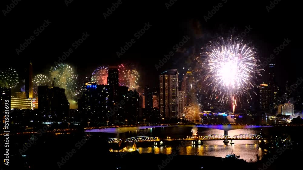 Coming in Happy New Year 2020 , background sparks on fireworks colorful in the night sky. night beautiful for festival party. Coming in Happy New Year 2020 , background sparks on fireworks colorful in the night sky. night beautiful for festival party.