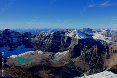 View of mountains at summit of Mount Temple, Banff National Park
