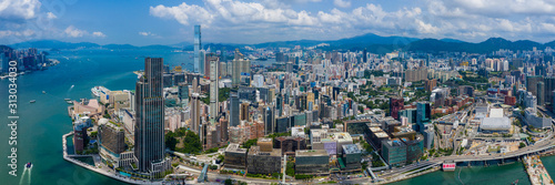 Photography Drone fly over Hong Kong city