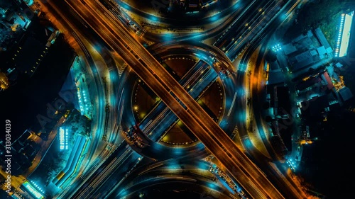 Expressway road and roundabout Aerial top view, Road traffic an important infrastructure in Thailand