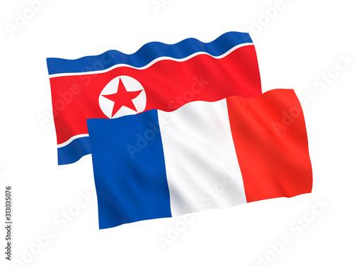 Flags of France and North Korea on a white background
