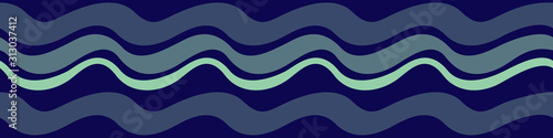 Horizontal abstract seamless banner with blue waves. Flat vector illustration.