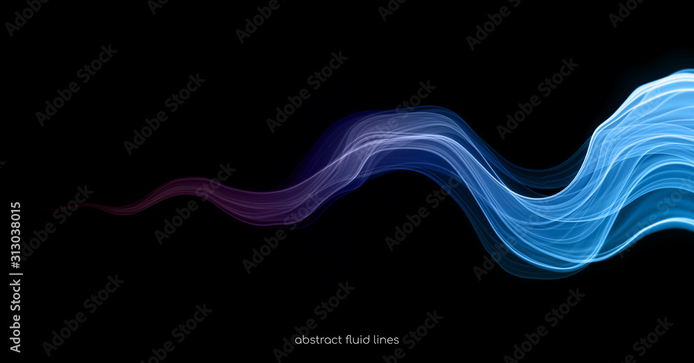 Plakat Abstract colorful transparent lines wavy flowing light smoke isolated on black backgrounds