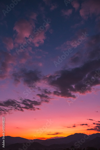 Sunset scene, Orange, pink and purple color.