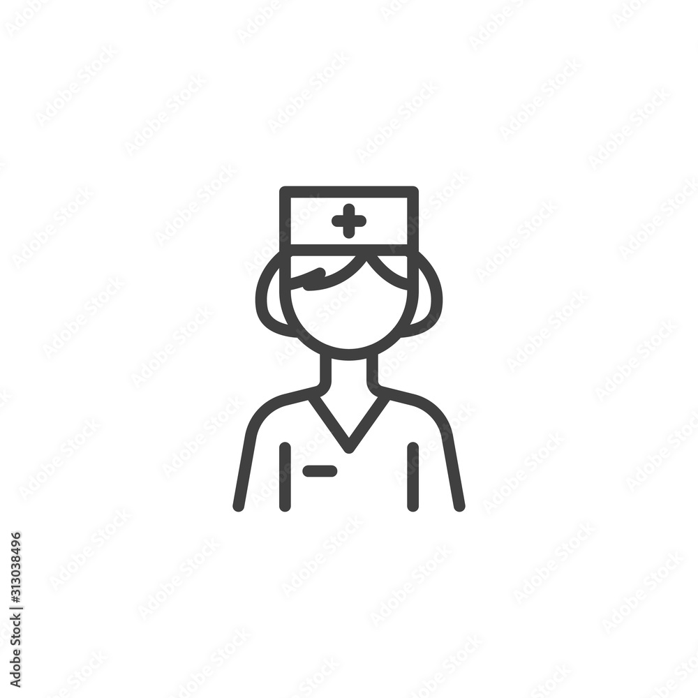 Female doctor character line icon. linear style sign for mobile concept and web design. Medical nurse uniform outline vector icon. Healthcare symbol, logo illustration. Vector graphics