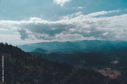 Landscape view of the mountain peaks.