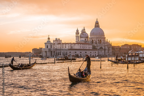 Nice view from Basilica di Santa Maria della Salute . One of the classical and most beautiful church in Venice , Italy photo