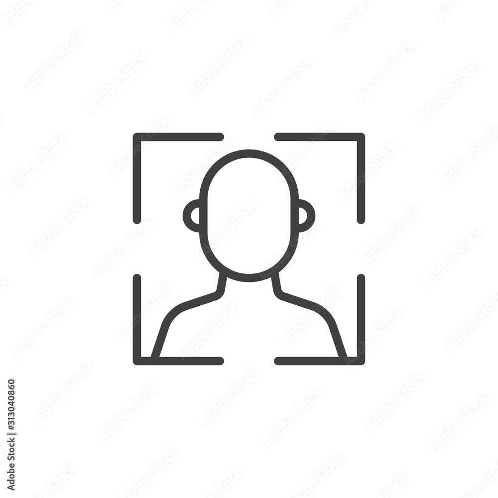 Face ID line icon. Facial recognition linear style sign for mobile concept and web design. Biometric identification outline vector icon. Cyber protection symbol, logo illustration. Vector graphics Face ID line icon. Facial recognition linear style sign for mobile concept and web design. Biometric identification outline vector icon. Cyber protection symbol, logo illustration. Vector graphics