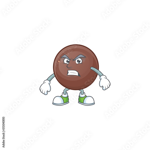 cartoon character of chocolate ball with angry face