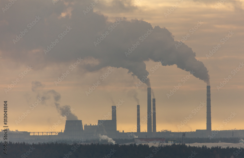 Toxic smoke from pipes at the factory Toxic smoke from pipes at the factory