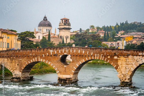 Nice View in the old town of Verona . Unesco sites and one of the most beautiful city from medieval in Italy , Verona , Veneto , Italy photo