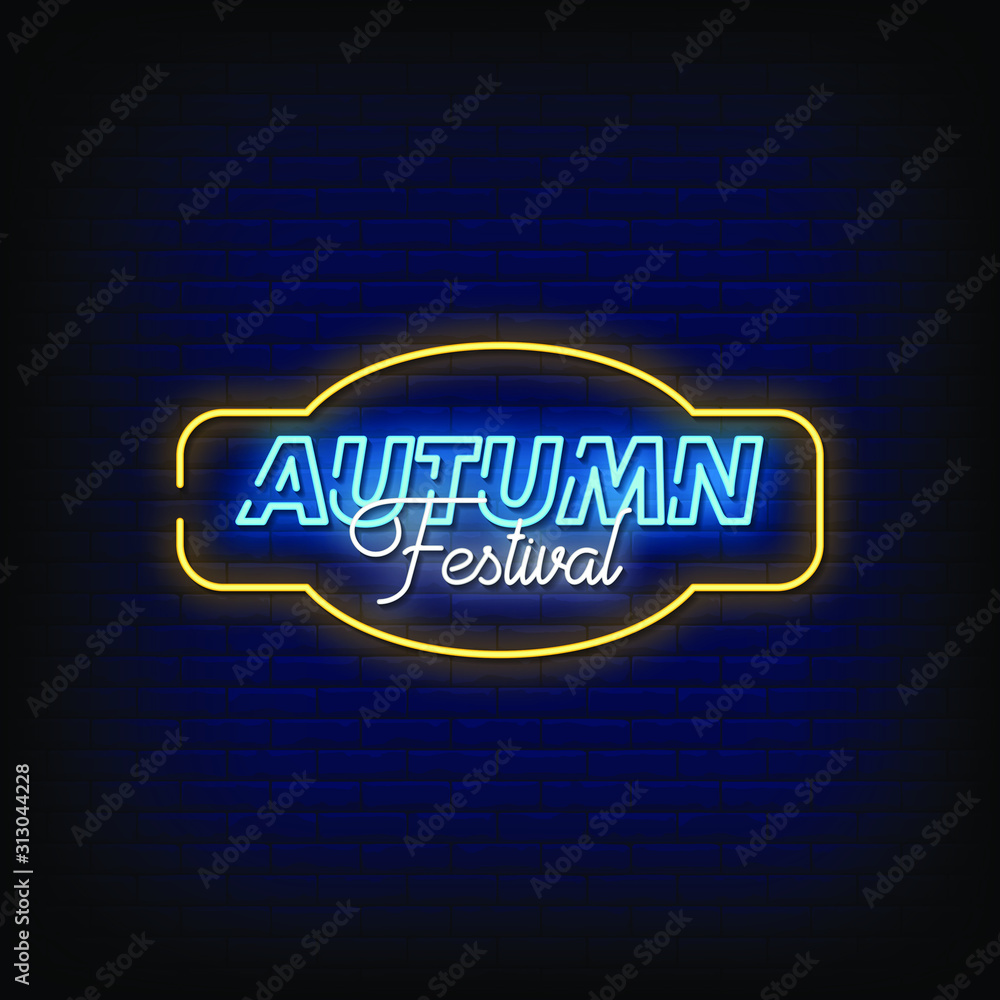 Autumn Festival Neon Signs Style Text Vector