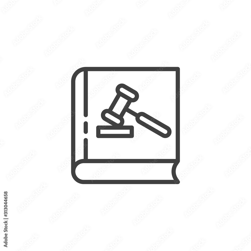 Cover Law book line icon. linear style sign for mobile concept and web design. Book with Gavel outline vector icon. Law and justice symbol, logo illustration. Vector graphics Cover Law book line icon. linear style sign for mobile concept and web design. Book with Gavel outline vector icon. Law and justice symbol, logo illustration. Vector graphics