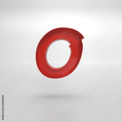 3d rendering of the number 0 in red gloss on a white isolated background.